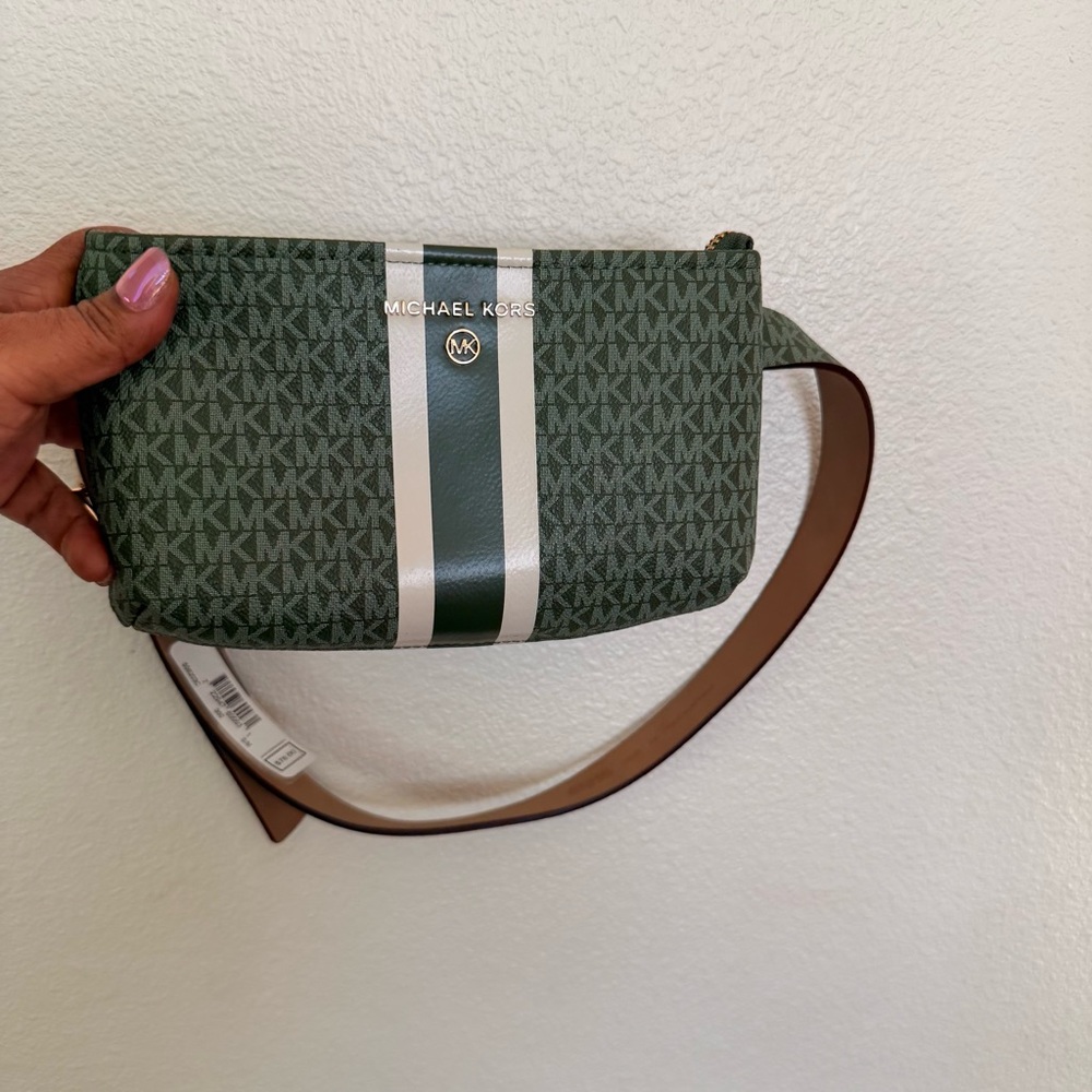 Michael Kors Green MK Signature Stripe Belt Bag - Picture 4 of 11
